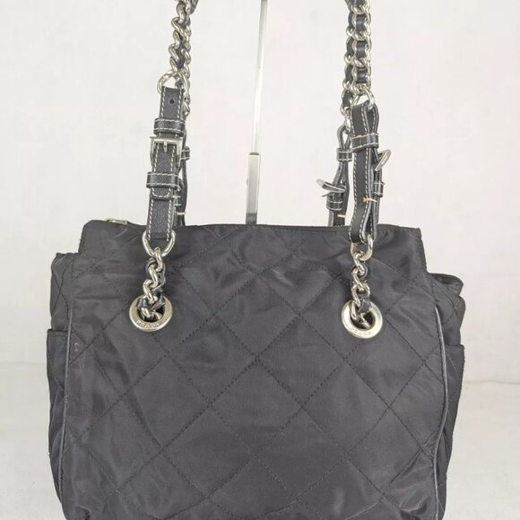 Authentic PRADA Tessuto Nylon Chain Medium Black Shoulder Bag Made in Italy - Picture 1 of 15